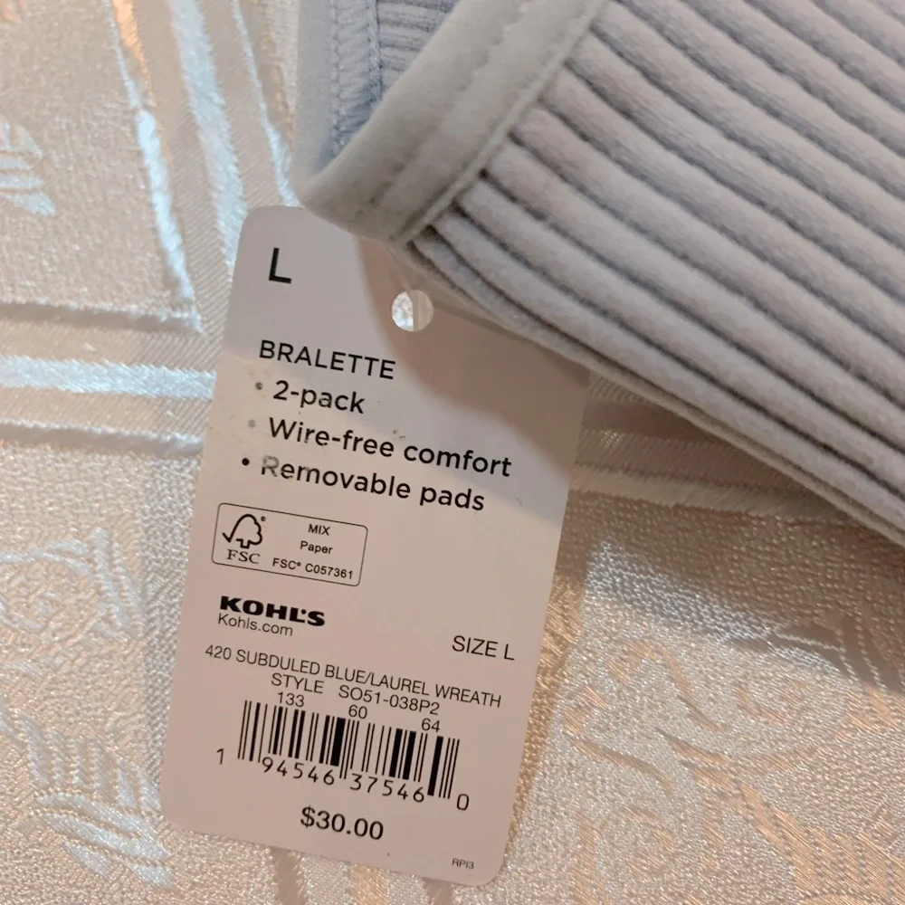 Kohl's Light Blue Ribbed Bralette (only one for sale)